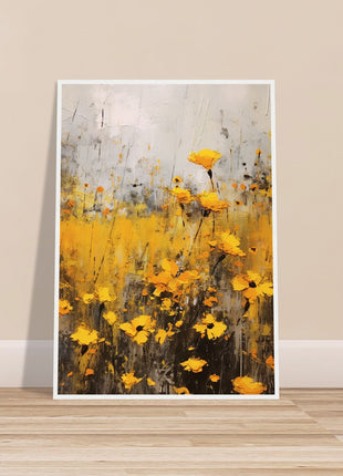 Yellow flower in field painting poster