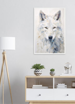 White wolf poster with geometric shapes - Premium Matte Paper Wooden Framed Poster