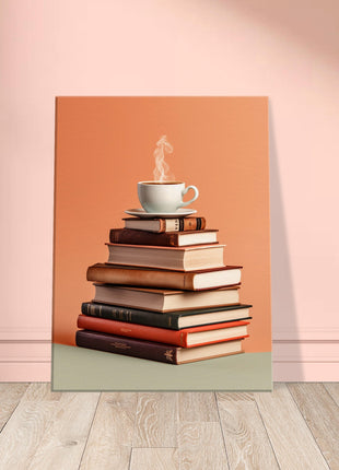 Coffee on stack of books poster