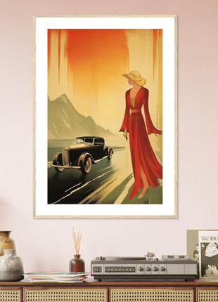 Retro lady any and car poster