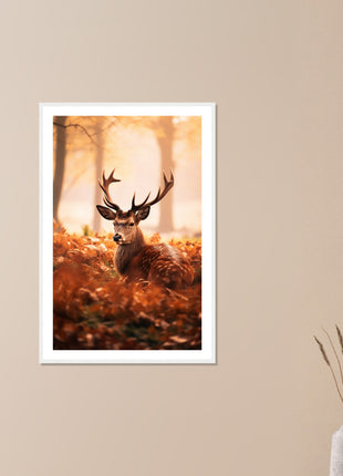 Deer in fall woods poster