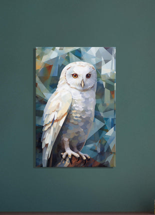 Geometric Harmony: Striking White Owl Poster with Artistic Flair