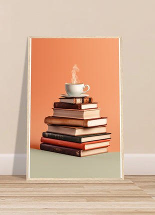 Coffee on stack of books poster