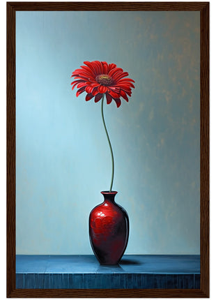 Red single flower in red vase poster