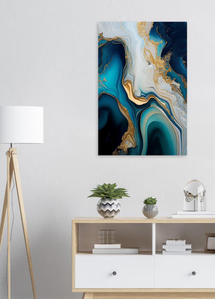 Gold and blue marble swirl poster - Aluminum Print