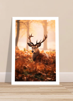 Deer in fall woods poster