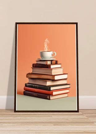 Coffee on stack of books poster