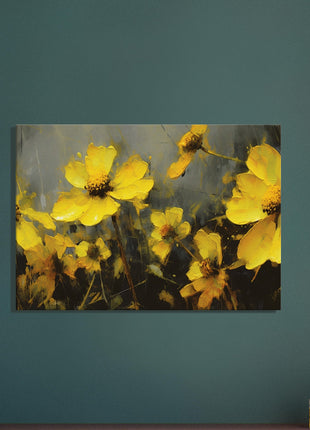 Yellow spring flowers on darker background poster