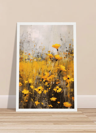 Yellow flower in field painting poster