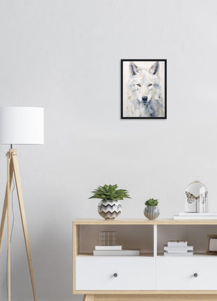 White wolf poster with geometric shapes - Premium Matte Paper Wooden Framed Poster