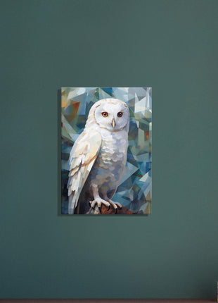 Geometric Harmony: Striking White Owl Poster with Artistic Flair