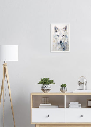 White wolf poster with geometric shapes - Premium Matte Paper Wooden Framed Poster