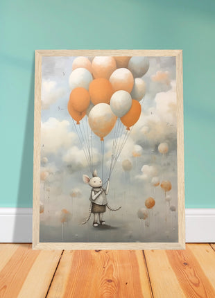 Mouse with balloons kids room poster