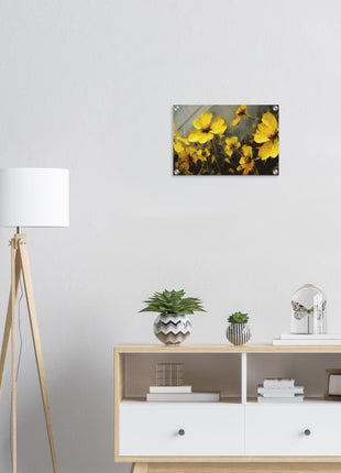 Yellow spring flowers on darker background poster