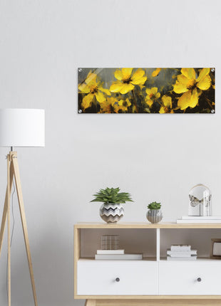 Yellow spring flowers on darker background poster