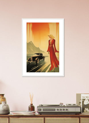 Retro lady any and car poster