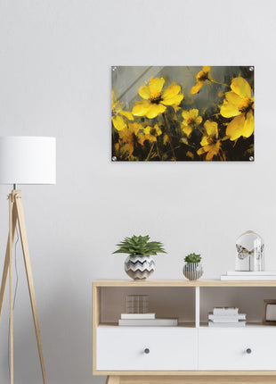 Yellow spring flowers on darker background poster