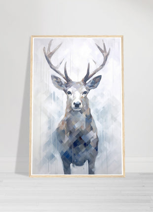 Deer in the mist with geometric blend poster