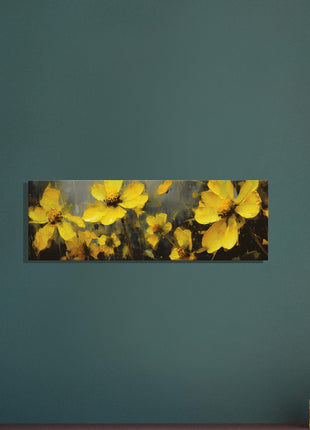 Yellow spring flowers on darker background poster