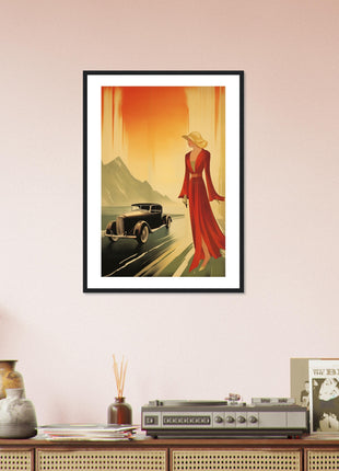 Retro lady any and car poster