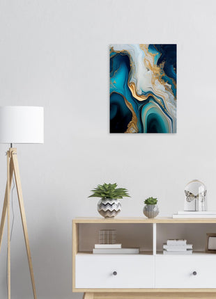 Gold and blue marble swirl poster - Aluminum Print