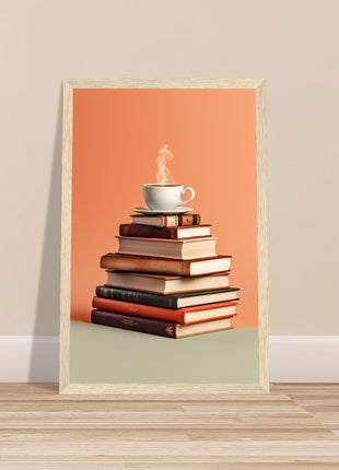 Coffee on stack of books poster