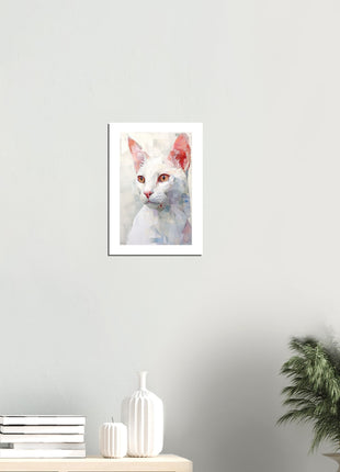 Whimsical Geometric White Cat Painting: A Stunning Artwork for Your Collection