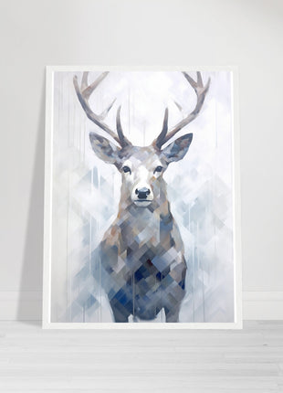 Deer in the mist with geometric blend poster