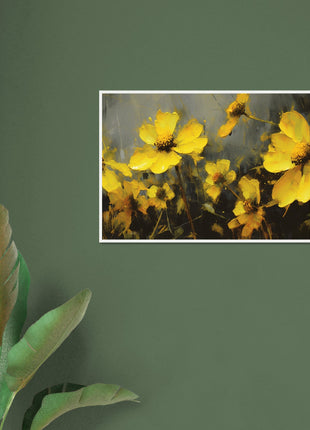 Yellow spring flowers on darker background poster