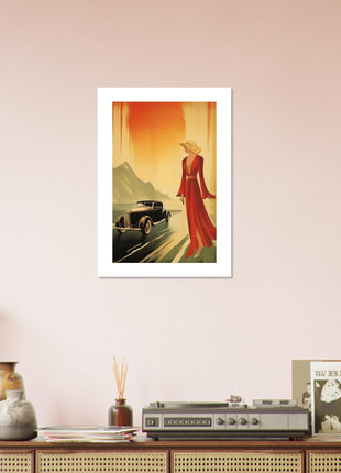 Retro lady any and car poster