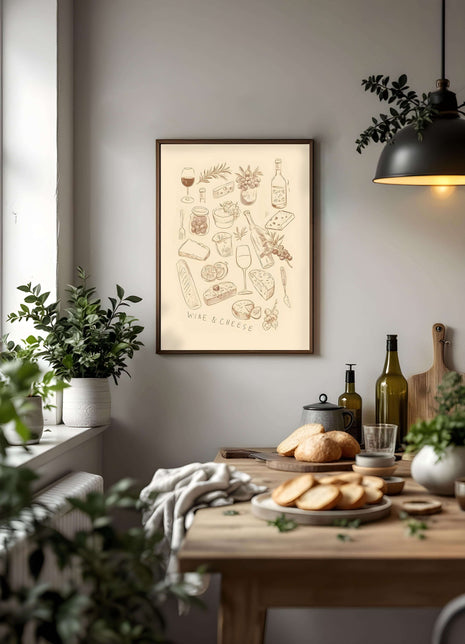 Wine & Cheese Sketch Art Print