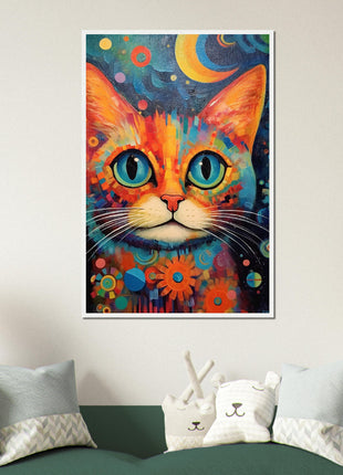 Cat at night kids room poster