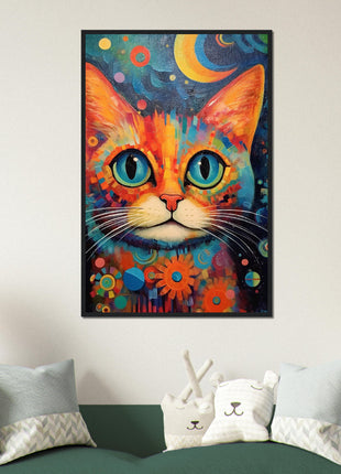 Cat at night kids room poster