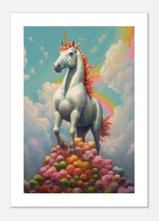 Majestic Unicorn on Rainbow Hill Art Print